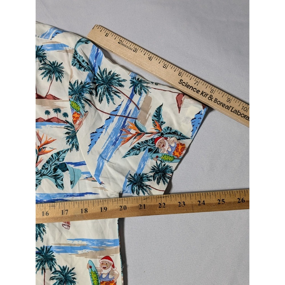DENIM & FLOWER Santa Claus Hawaiian Beach Surfing Men Medium Ivory Shirt NEW - Picture 10 of 14